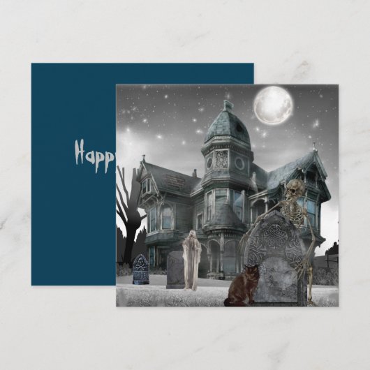 Halloween Graveyard Haunted House Feestdagenkaart (Voorkant / Achterkant)