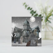 Halloween Graveyard Haunted House Feestdagenkaart (Staand voorkant)