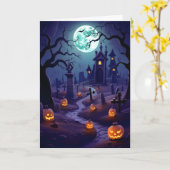 Halloween Graveyard illustratie Kaart (Gele Bloem)