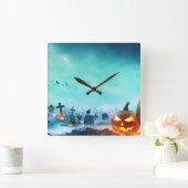 Halloween Graveyard Jack-O-Latern Vierkante Klok (Huis)