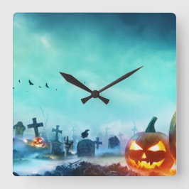 Halloween Graveyard Jack-O-Latern Vierkante Klok
