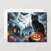 Halloween Graveyard met Black Cat Briefkaart (Voorkant / Achterkant)