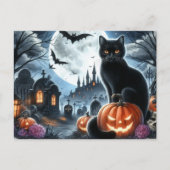 Halloween Graveyard met Black Cat Briefkaart (Voorkant)