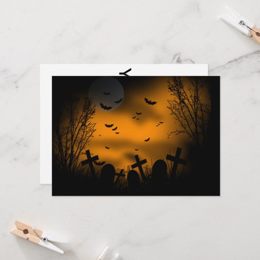 Halloween Graveyard met vleermuizen en grafstenen Kaart (Voorkant / Achterkant in situ)