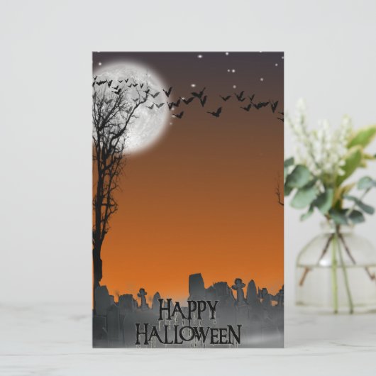 Halloween Graveyard Scene Silhouette Briefpapier (Staand voorkant)