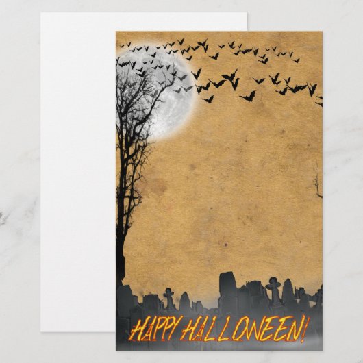 Halloween Graveyard Scene Silhouette Briefpapier (Voorkant / Achterkant)