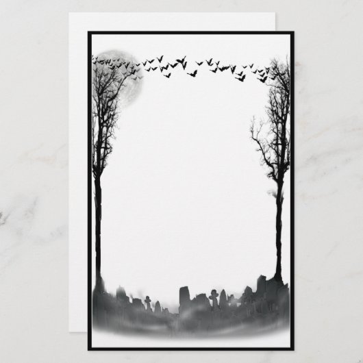 Halloween Graveyard Scene Silhouette Briefpapier (Voorkant / Achterkant)