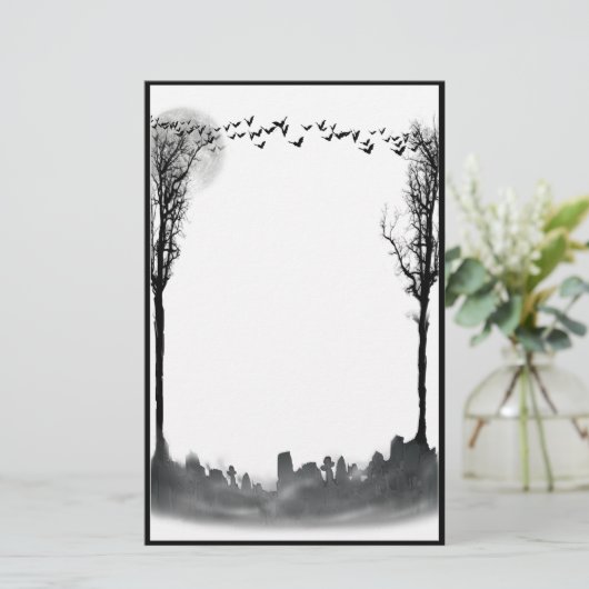 Halloween Graveyard Scene Silhouette Briefpapier (Staand voorkant)
