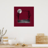 Halloween Graveyard Scene Silhouette Poster (Keuken)