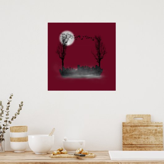 Halloween Graveyard Scene Silhouette Poster (Keuken)