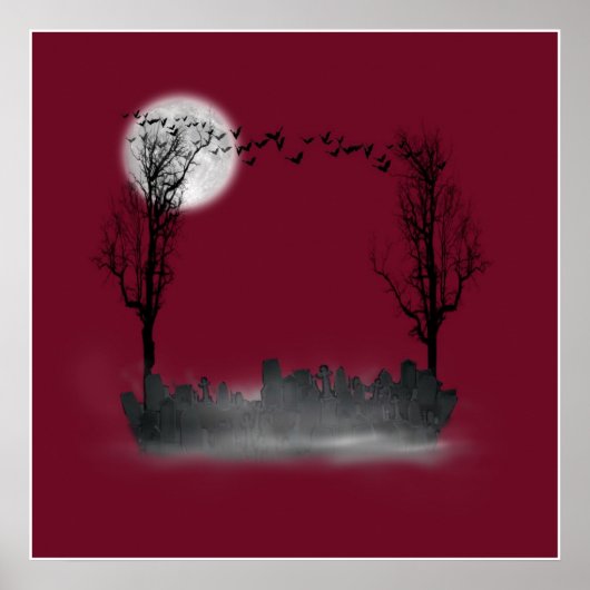 Halloween Graveyard Scene Silhouette Poster (Voorkant)