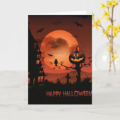 Halloween graveyard scènes pumpkin bats moon kaart (Gele Bloem)