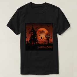 Halloween graveyard scènes pumpkin bats moon t-shirt