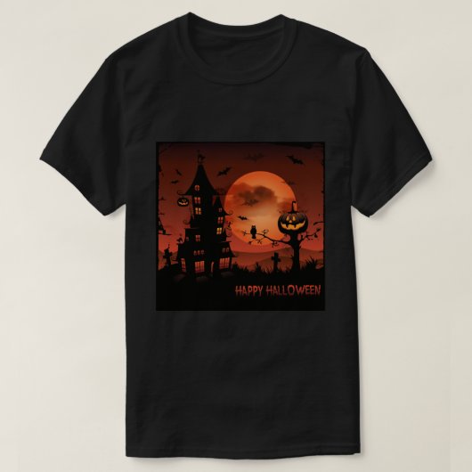 Halloween graveyard scènes pumpkin bats moon t-shirt (Design voorkant)