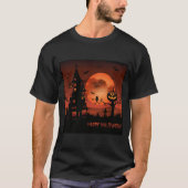 Halloween graveyard scènes pumpkin bats moon t-shirt (Voorkant)