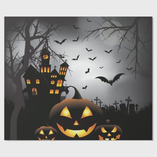 Halloween graveyard scènes pumpkin hauned house cadeaupapier (Vlak)