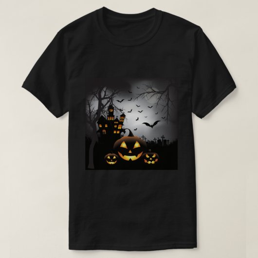 Halloween graveyard scènes pumpkin hauned house t-shirt (Design voorkant)