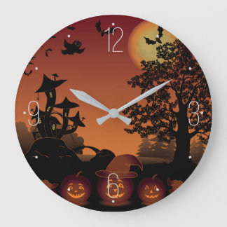 Halloween graveyard scènes pumpkins bats moon grote klok