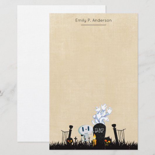 Halloween Graveyard Spooky Cute Skeleton & Ghosts Briefpapier (Voorkant / Achterkant)