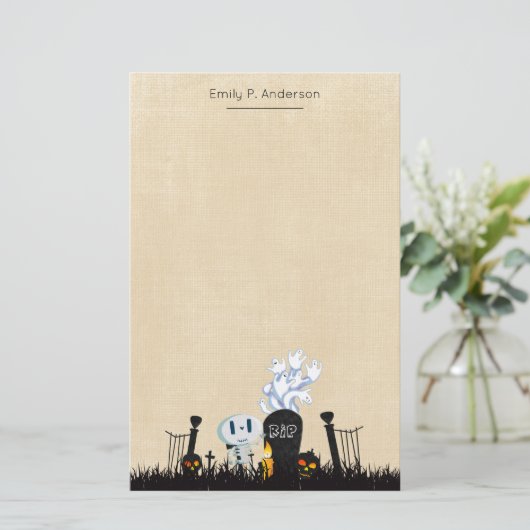 Halloween Graveyard Spooky Cute Skeleton & Ghosts Briefpapier (Staand voorkant)