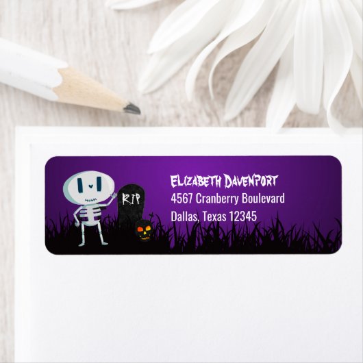 Halloween Graveyard Spooky Cute Skeleton & Ghosts Etiket (Insitu)