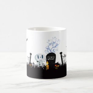 Halloween Graveyard Spooky Cute Skeleton & Ghosts Koffiemok