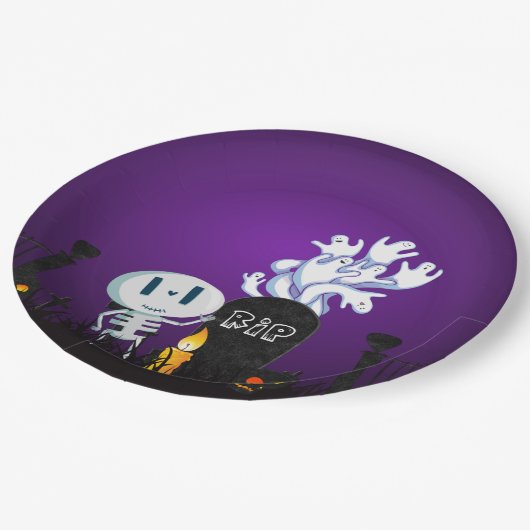Halloween Graveyard Spooky Cute Skeleton & Ghosts Papieren Bordje (Gekanteld)