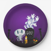 Halloween Graveyard Spooky Cute Skeleton & Ghosts Papieren Bordje (Voorkant)