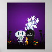 Halloween Graveyard Spooky Cute Skeleton & Ghosts Poster (Voorkant)