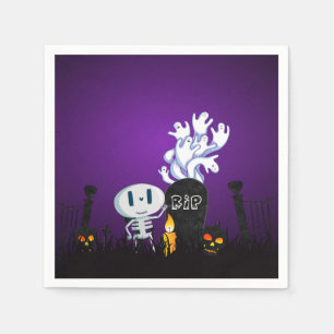 Halloween Graveyard Spooky Cute Skeleton & Ghosts Servet