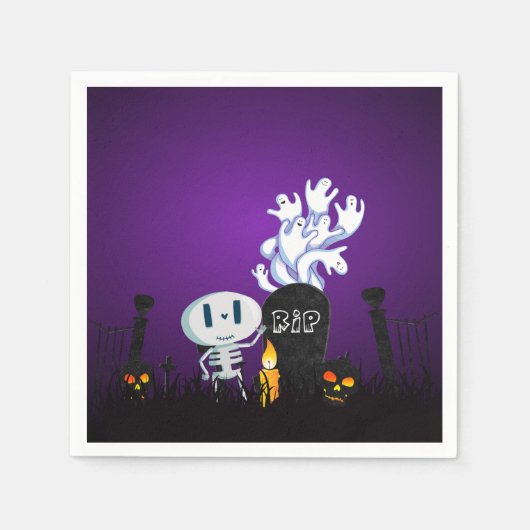 Halloween Graveyard Spooky Cute Skeleton & Ghosts Servet (Voorkant)