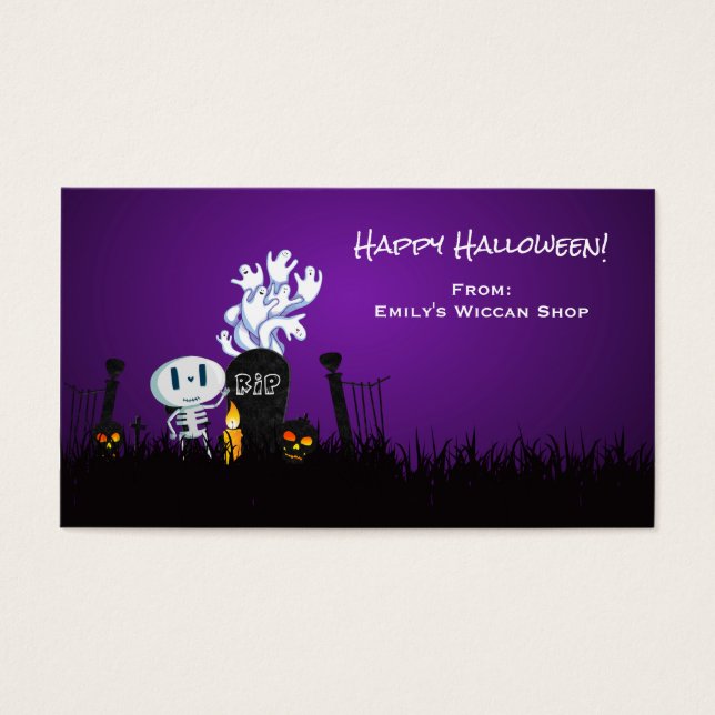 Halloween Graveyard Spooky Cute Skeleton & Ghosts Visitekaartje (Voorkant)