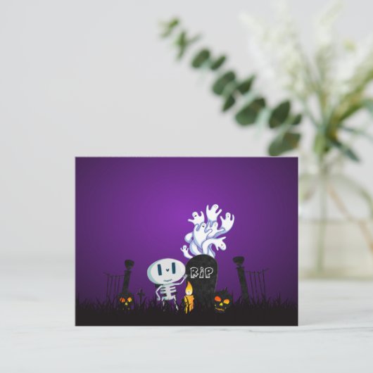 Halloween Graveyard Spooky Schattige Skelton en Gh Briefkaart (Staand voorkant)