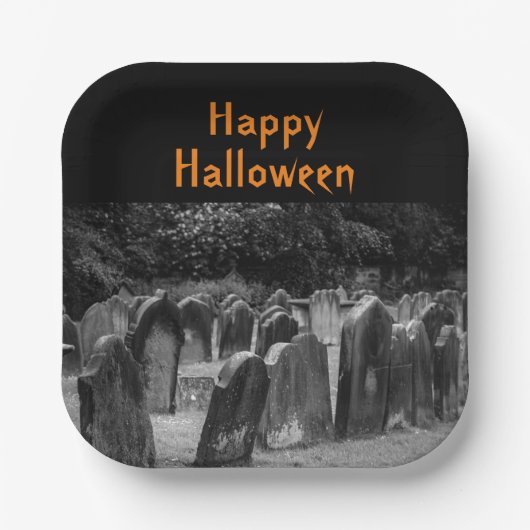 Halloween Graveyard Tombstenen Papieren Bordje (Voorkant)