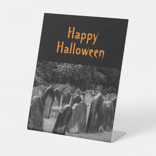 Halloween Graveyard Tombstenen Reclamebord Met Voetstuk (Voorkant)