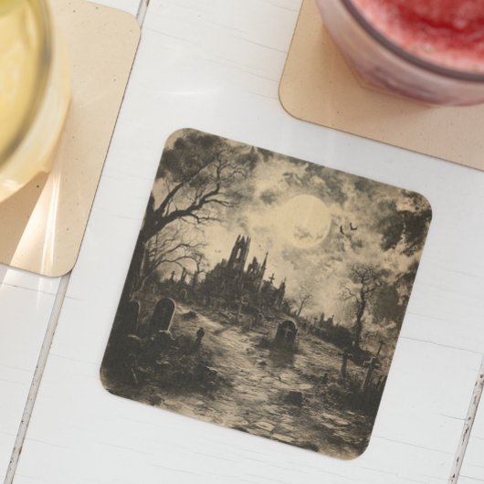 Halloween  Graveyard Tombstone Kartonnen Onderzetters