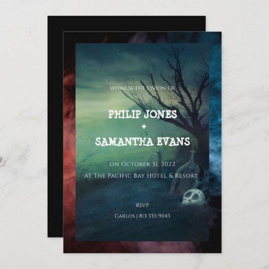 Halloween Graveyard Wedding Invitation Kaart (Voorkant / Achterkant)