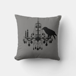 Halloween Gray Chandelier & Raven Pillow Kussen