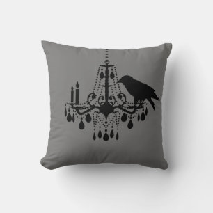 Halloween Gray Chandelier & Raven Pillow Kussen