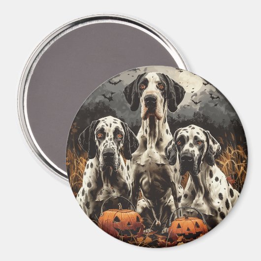 Halloween Great Dane Dogs Jack O Lantern Magneet (Voorkant / Achterkant)