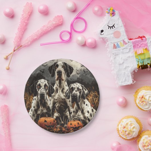 Halloween Great Dane Dogs Jack O Lantern Papieren Bordje (Feest)