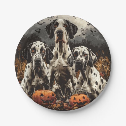 Halloween Great Dane Dogs Jack O Lantern Papieren Bordje (Voorkant)