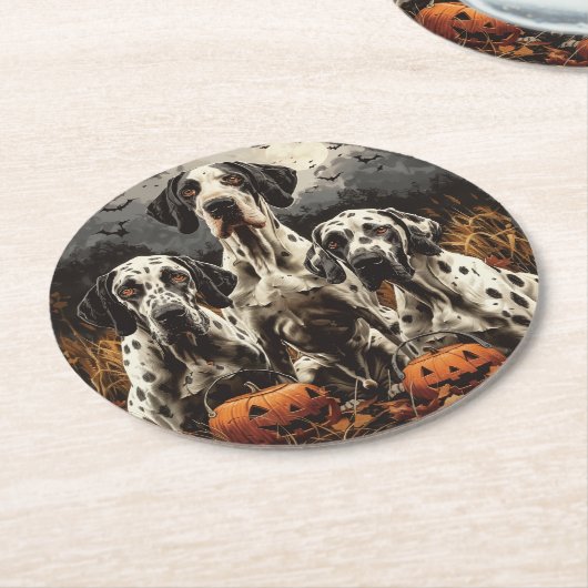 Halloween Great Dane Dogs Jack O Lantern Ronde Kartonnen Onderzetter (Gebogen)