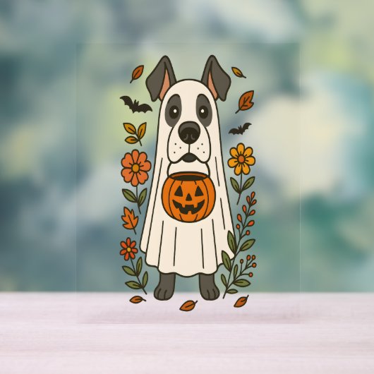 Halloween Great Dane Flowers Acryl Bord (Neutraal)