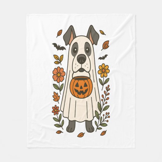 Halloween Great Dane Flowers Fleece Deken (Voorkant)