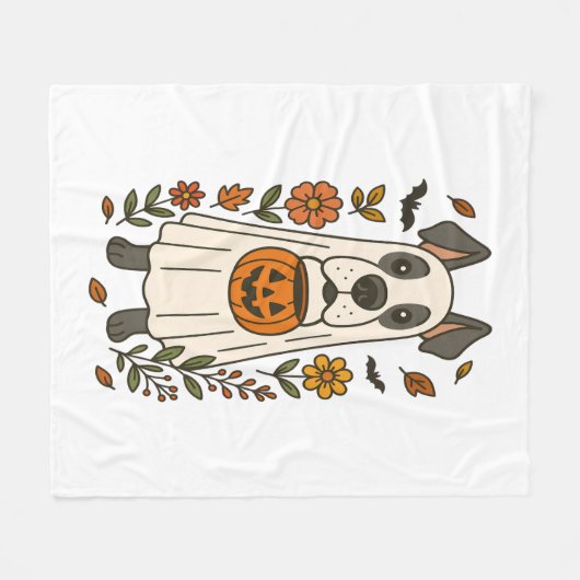 Halloween Great Dane Flowers Fleece Deken (Voorkant (Horizontaal))