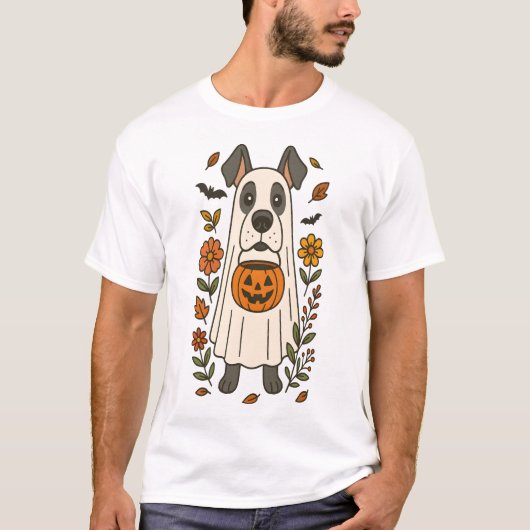 Halloween Great Dane Flowers T-shirt (Voorkant)