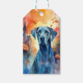 Halloween Great Dane met pompoenen eng Cadeaulabel (Voorkant)