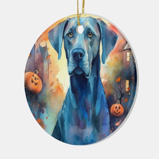 Halloween Great Dane met pompoenen eng Keramisch Ornament (Links)