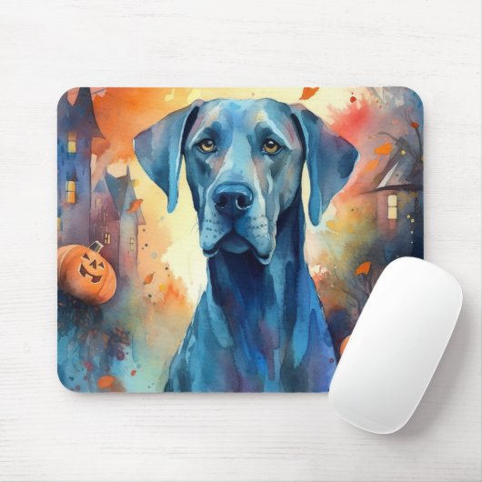 Halloween Great Dane met pompoenen eng Muismat (Met muis)